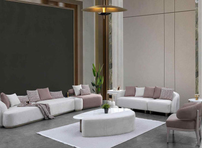 Sofagarnitur Große Sofa Polstersofa Stoffsofa Rosa Dreisitzer Set 4tlg